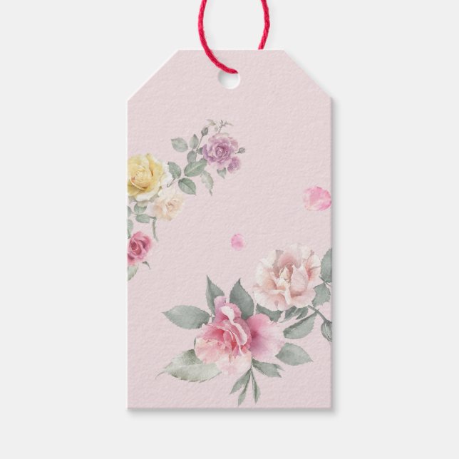 Personlig rosa akvarellrosblomma presentetikett (Framsidan)