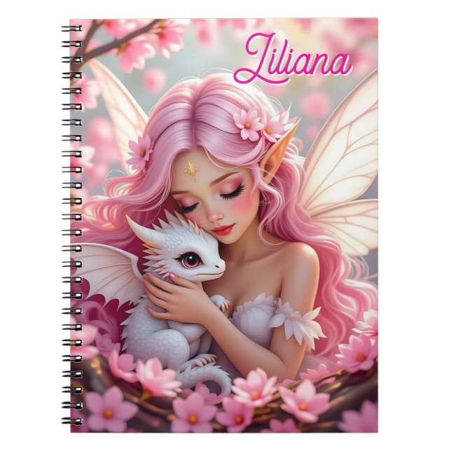Personlig Rosa Älv-Fé & Drak-Notisbok Anteckningsbok (Framsidan)