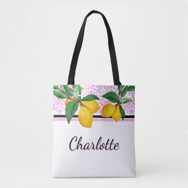 Personlig rosa Amalfi-citron citrus-handväskor Tygkasse (Framsida)