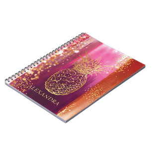 Personlig Rosa Ananas Guld Glitter Anteckningsbok