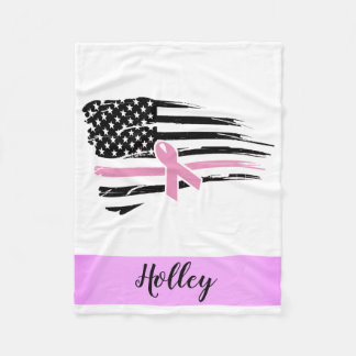 Personlig Rosa Awareness Ribbon American Flagga Fleecefilt