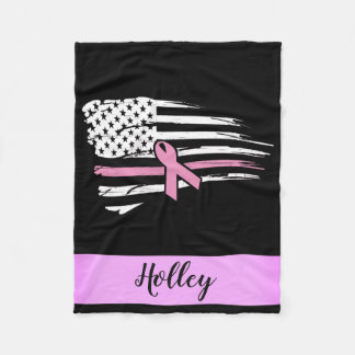 Personlig Rosa Awareness Ribbon American Flagga Fleecefilt