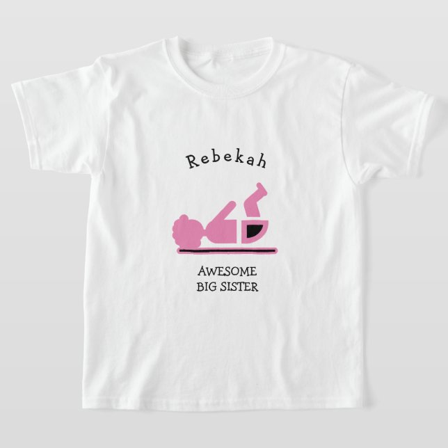 Personlig Rosa Baby Afro FANTASTISK BIG SISTER T Shirt (Laydown)