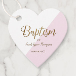 Personlig Rosa Baby baptism HEART, tack Gåvor Etiketter