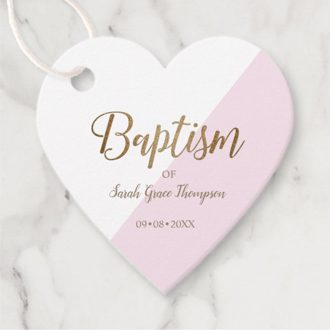 Personlig Rosa Baby baptism HEART, tack Gåvor Etiketter (Framsida)