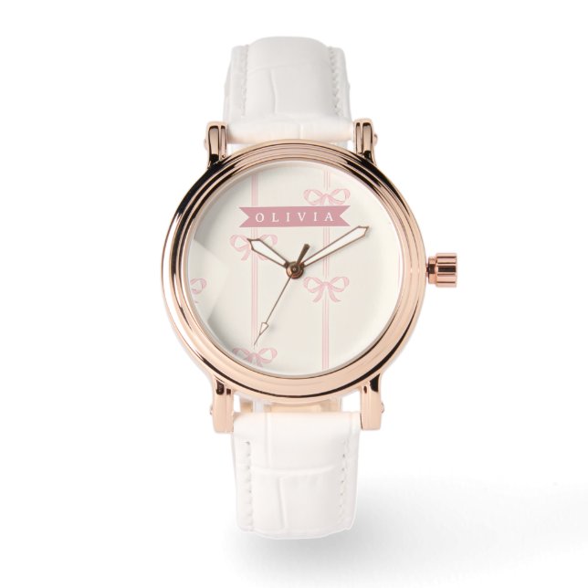 Personlig Rosa Båge Namn Present Elegant Coquette Armbandsur (Framsida)