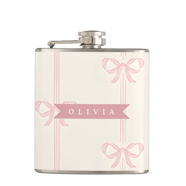 Personlig Rosa Båge Namn Present Elegant Coquette Fickplunta (Framsidan)