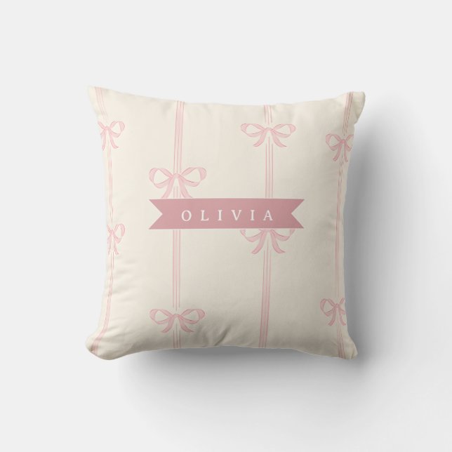 Personlig Rosa Båge Namn Present Elegant Coquette Kudde (Framsida)