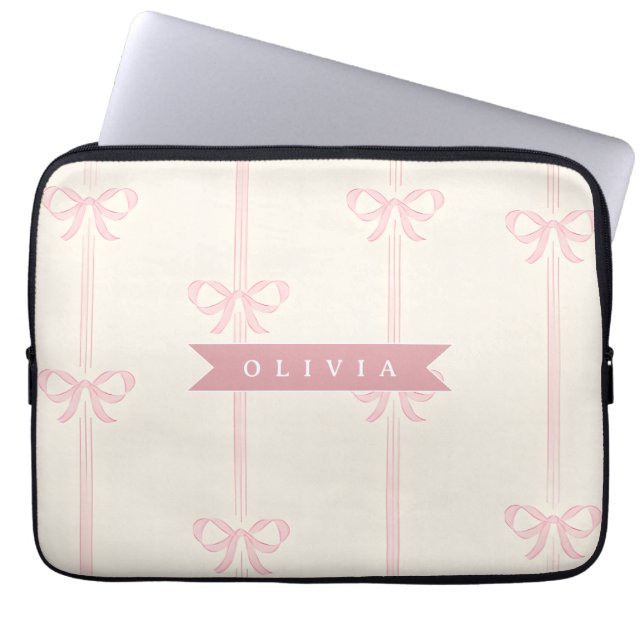 Personlig Rosa Båge Namn Present Elegant Coquette Laptop Fodral (Framsidan)