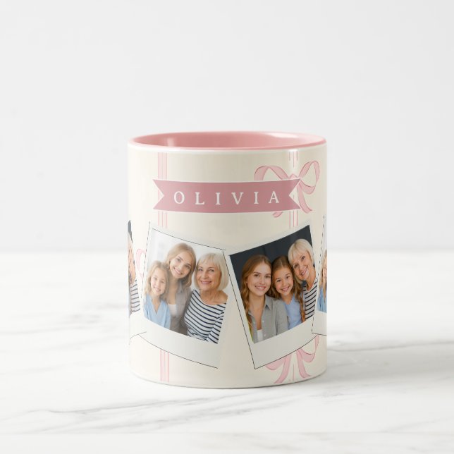 Personlig Rosa Båge Namn Present Elegant Coquette Två-Tonad Mugg (Center)