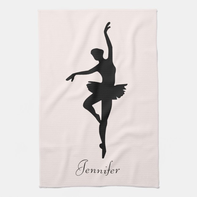 Personlig Rosa Ballerina Dance Silhouette Kökshandduk (Vertikal)