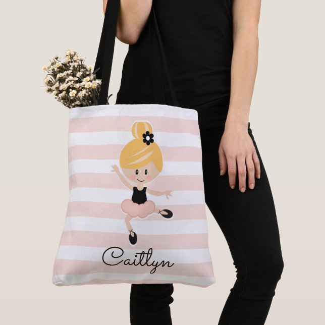 Personlig Rosa Ballerina Tote Bag Blonde Hair Tygkasse (Närbild)