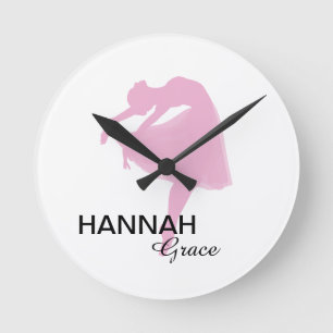 Personlig Rosa Ballerina Wall Clock Rund Klocka