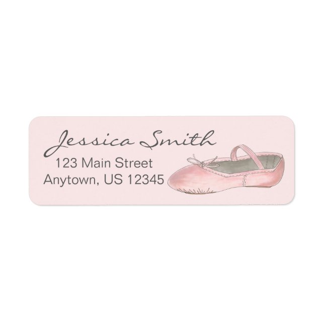 Personlig Rosa Ballet Slipper Ballerina Dance Returadress Etikett (Framsidan)