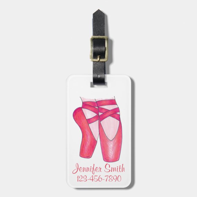 Personlig Rosa Ballet Toe Pointe Shoes Dance Bagagebricka (Vertikal Framsida)