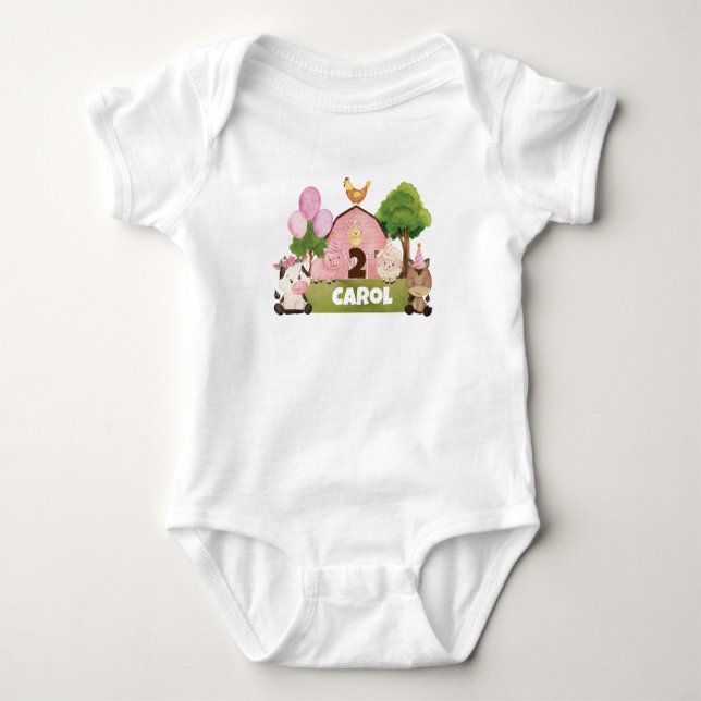 Personlig Rosa Barnyard Birthday T Shirt (Framsida)