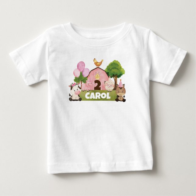 Personlig Rosa Barnyard Birthday T Shirt (Framsida)