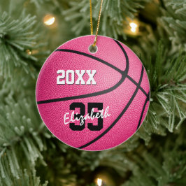 personlig rosa basketboll för  för flickor julgransprydnad keramik