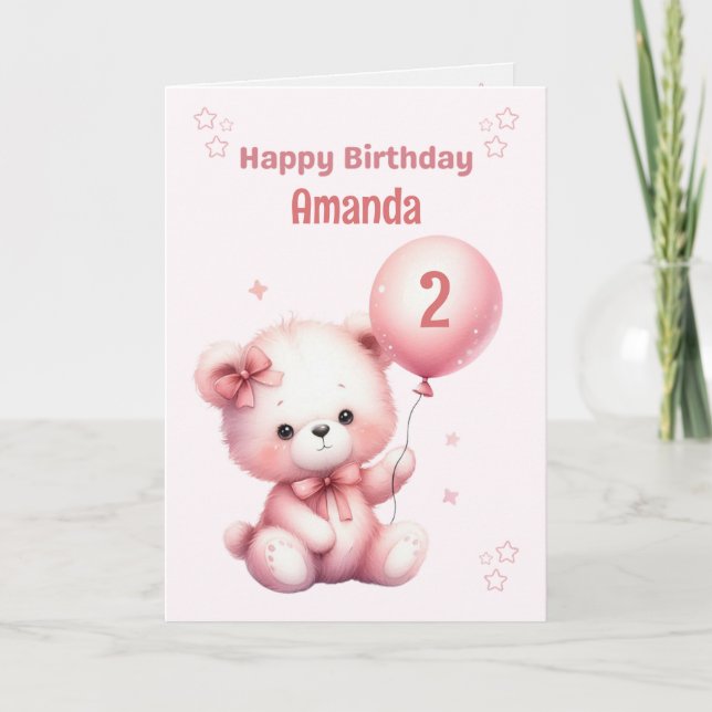 Personlig Rosa Bear Birthday Card Kort (Framsida)