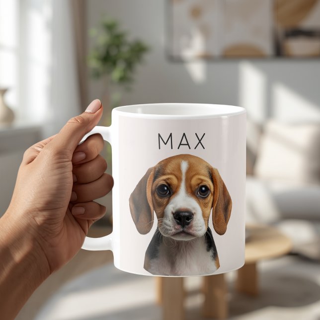 Personlig rosa beige hundfoto-mugg kaffemugg (Skapare uppladdad)