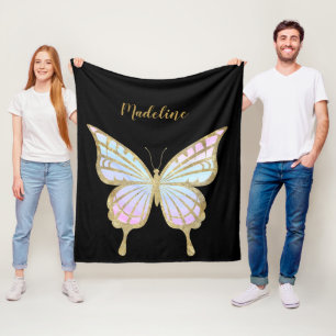 Personlig Rosa, blå fjäril och Guld Fleecefilt