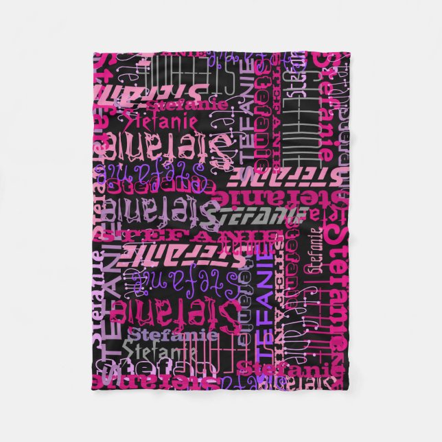 Personlig Rosa/Black Custom Name Collage Girl's Fleecefilt (Framsidan)