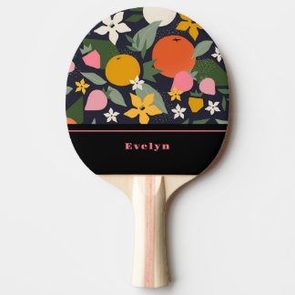 Personlig Rosa Black Girly Flowers Fruits Pingisracket