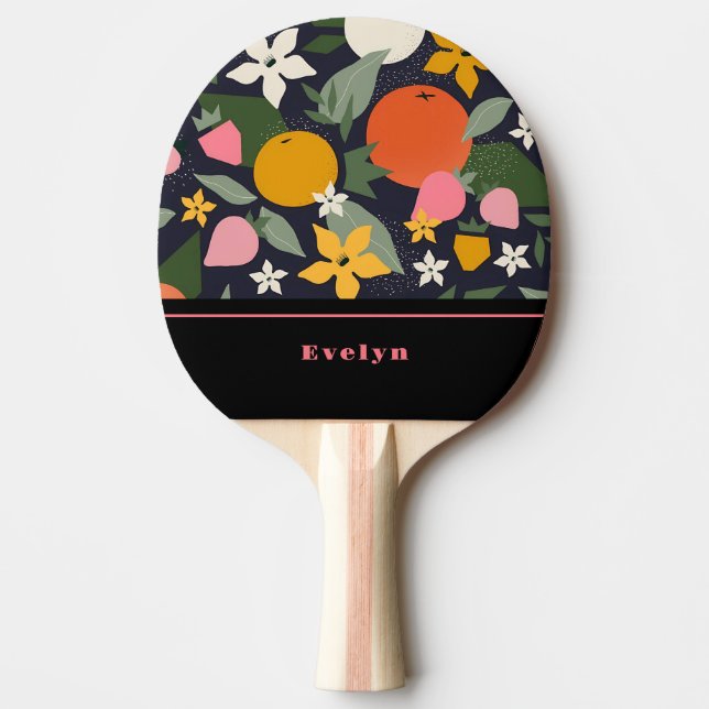 Personlig Rosa Black Girly Flowers Fruits Pingisracket (Framsidan)