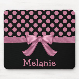 Personlig Rosa Black Polka Dot Ribbon Bow Musmatta