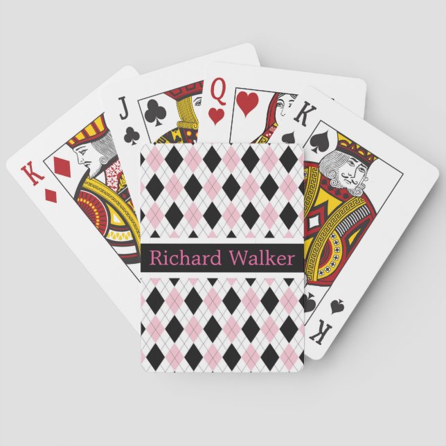 Personlig Rosa Black White Argyle Mönster Spel Kort (Baksidan)