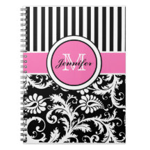 Personlig Rosa Black White Stripe Damask