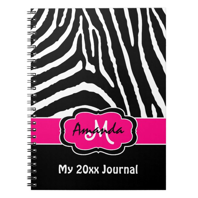 Personlig Rosa Black White Zebra Rand Journal Anteckningsbok (Framsidan)