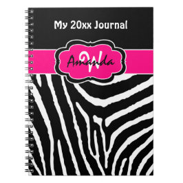 Personlig Rosa Black White Zebra Rand Journal Anteckningsbok Med Spiral