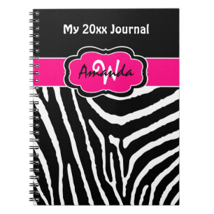 Personlig Rosa Black White Zebra Rand Journal Anteckningsbok Med Spiral