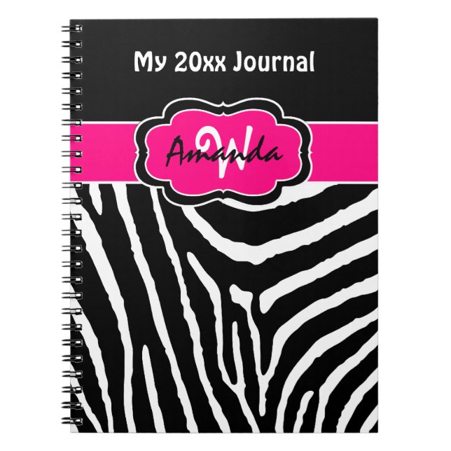 Personlig Rosa Black White Zebra Rand Journal Anteckningsbok Med Spiral (Framsidan)