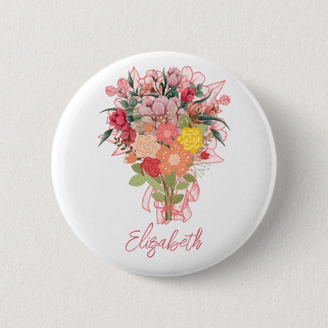 Personlig rosa blombukett knapp (Framsida)