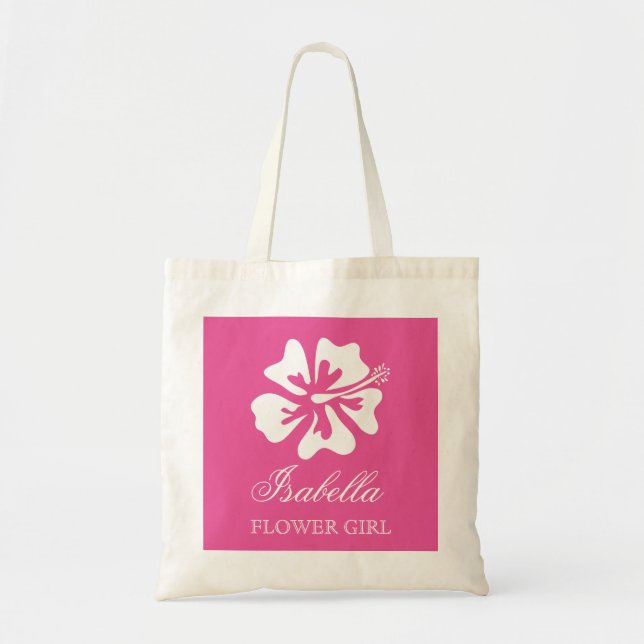 Personlig rosa Blomflicka bröllop tote bags Tygkasse (Framsidan)