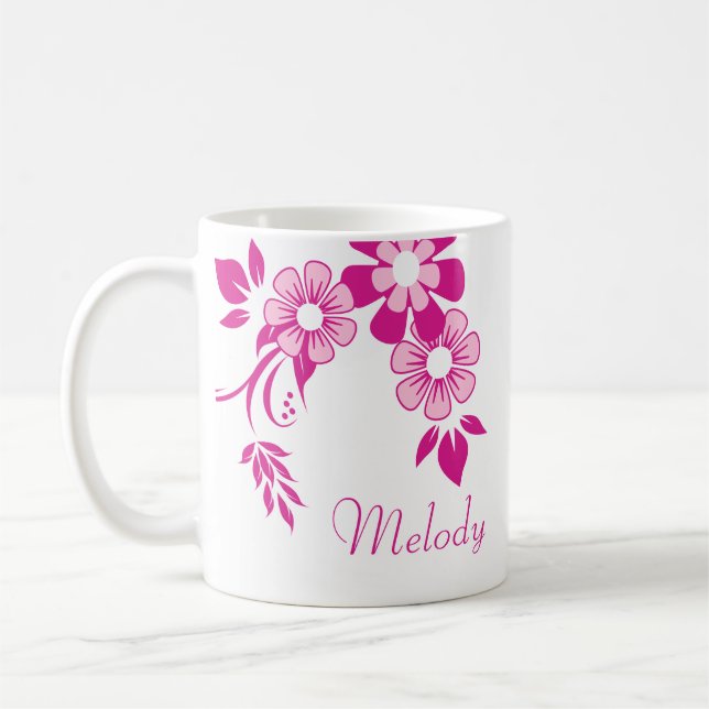 Personlig Rosa Blomma Mugg (Vänster)