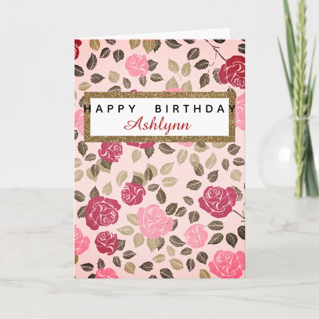 Personlig Rosa Blommig Grattis På Födelsedagen  Kort (Framsida)