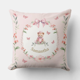 Personlig rosa blommig och teddybjörn omfamning kudde