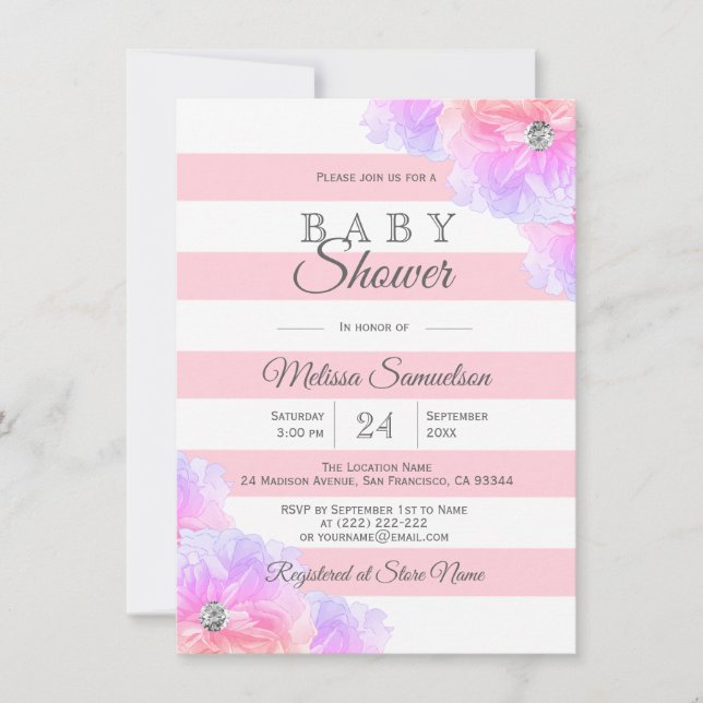 Personlig  Rosa Blommigt BABY Shower Inbjudningar (Framsida)
