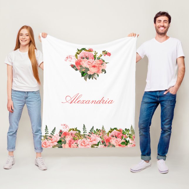 Personlig  Rosa Blommigt Bouquet Fleecefilt (På plats)