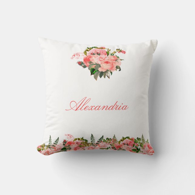 Personlig  Rosa Blommigt Bouquet Kudde (Framsida)