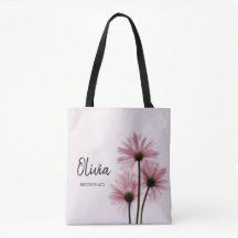 Personlig Rosa Blommigt Bridesmaid Tote Bag