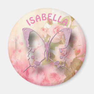 Personlig Rosa Blommigt Butterfly Magnet