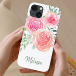Personlig Rosa Blommigt för vattenfärg<br><div class="desc">Denna söt telefonväska dekoreras med en vattenfärgad bukett av ro och löv i nyans av rosa, korall och grönt. En textmall ingår för att anpassa den här designen med ditt namn eller monogram skapar det här telefonärendet unikt för dig. Eftersom vi skapar vår egen teckning kommer du inte att hitta...</div>