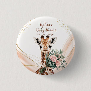 Personlig Rosa Blommigt Giraffe Baby Shower Butto Knapp