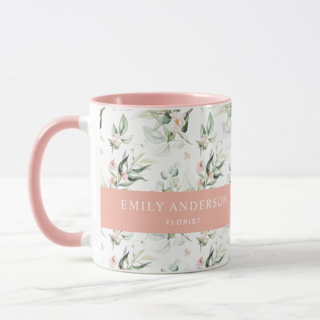 Personlig Rosa Blommigt Grey Elegant Florist Mugg (Vänster)