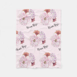 Personlig Rosa Blommigt Kids Blanket med Namn Fleecefilt