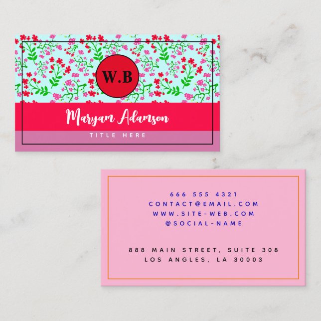 Personlig Rosa Blommigt Monogram (Fram/baksida)
